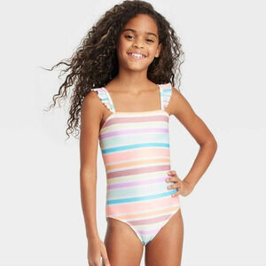 NWT Cat & Jack Girls' Striped Summer Sweetheart One Piece Swimsuit XS 4/5